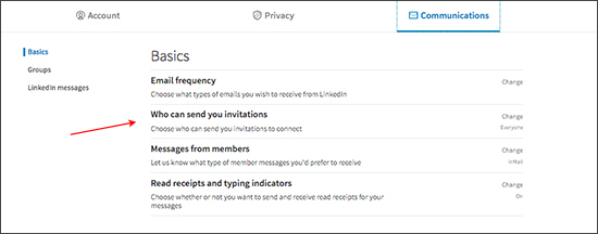 LinkedIn Communication Settings Tab