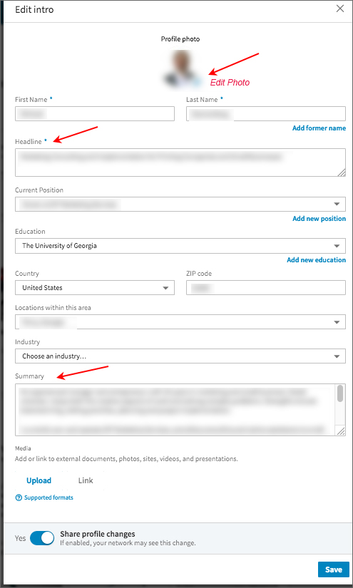 LinkedIn Edit Introduction Settings