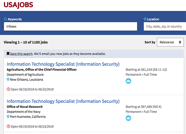 USAJobs Information Technology Specialist Screen Shot